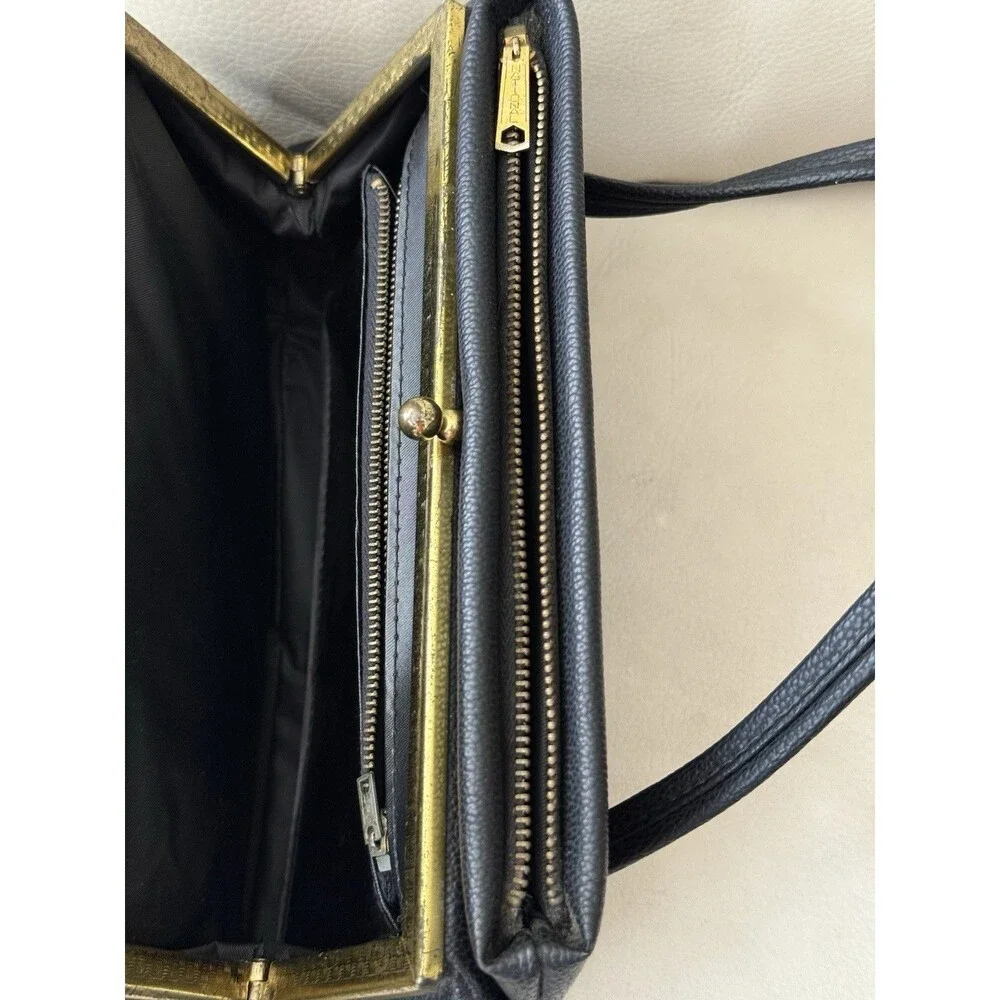 Vintage Leather Black Handbag Satchel by Ever Right 1960s